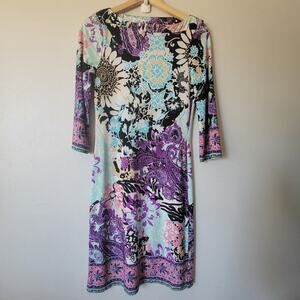 ECI Floral Multicolor Mid Length Sleeve Stretchy Midi Summer/Spring Dress